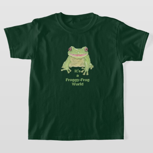 T-shirt Cute Green Tree Frog - Froggy-Frog World texte. (Poser)