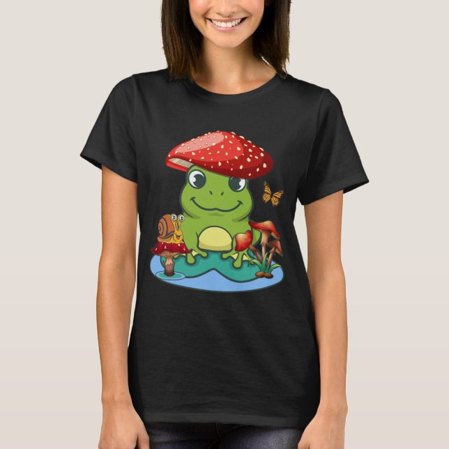 T-shirt Cute Grenouille Champignons Casquette Papillon esc (Devant)