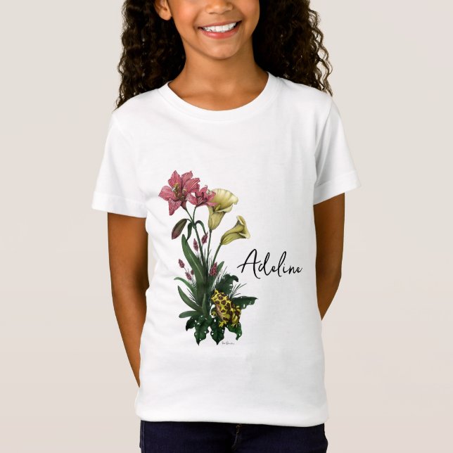 T-Shirt Cute grenouille tropicale et Lily Botanique Floral (Devant)