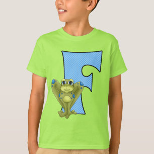 T-shirt Cute grenouille verte et bleue avec la lettre F