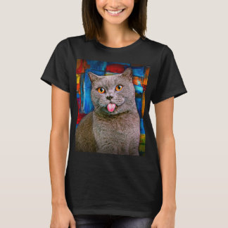 T-shirt Cute Grey British Shorthair Cat Portrait Peinture