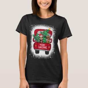 T-shirt Cute Greyhound Camion Rouge Joyeux Noël Bleached