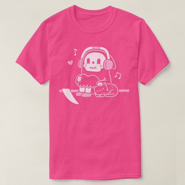 T-shirt Cute Grim Reaper Prendre Une Pause Avec Chat Funny (Design devant)
