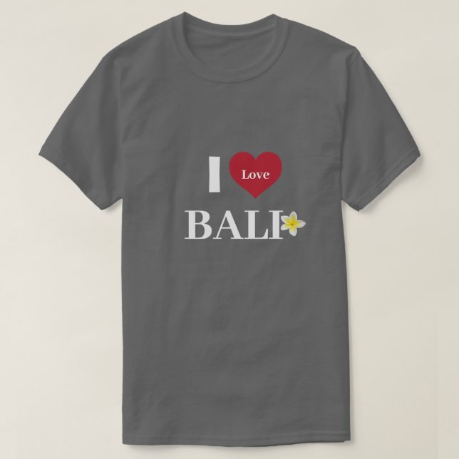 T-shirt Cute gris foncé "I Heart Bali" Frangipani Unisex (Design devant)
