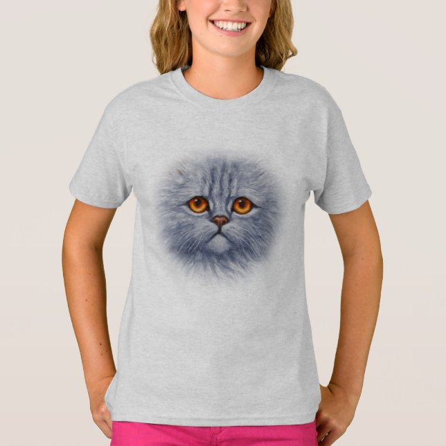 T-shirt Cute Gris Tabby Chat Kitten Face (Devant)