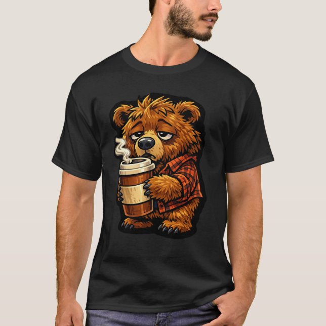T-shirt Cute Grizzly Bear Coffee Lover Funny Coffee Design (Devant)