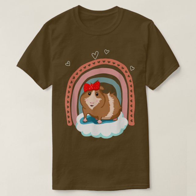 T-shirt Cute guinea pig with bow and boho rainbow gift  (Design devant)