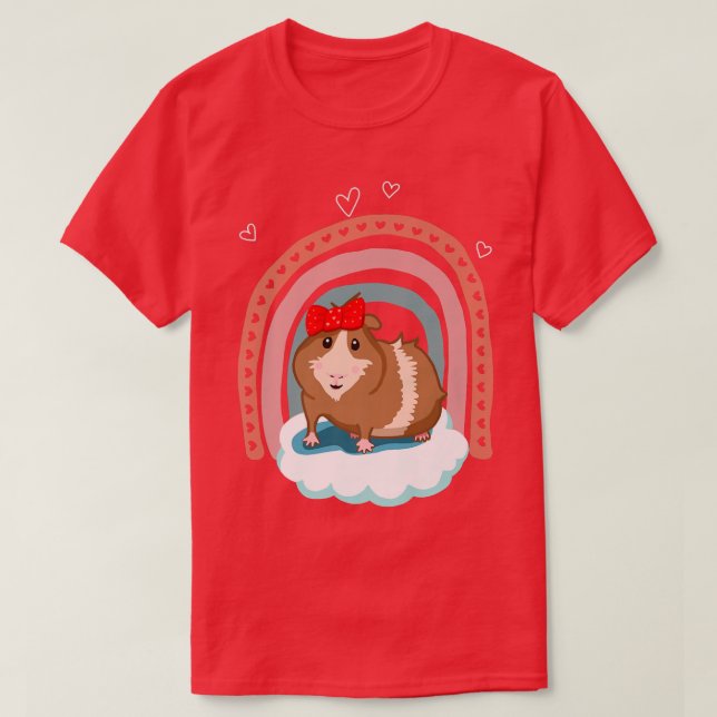 T-shirt Cute guinea pig with bow and boho rainbow gift  (Design devant)