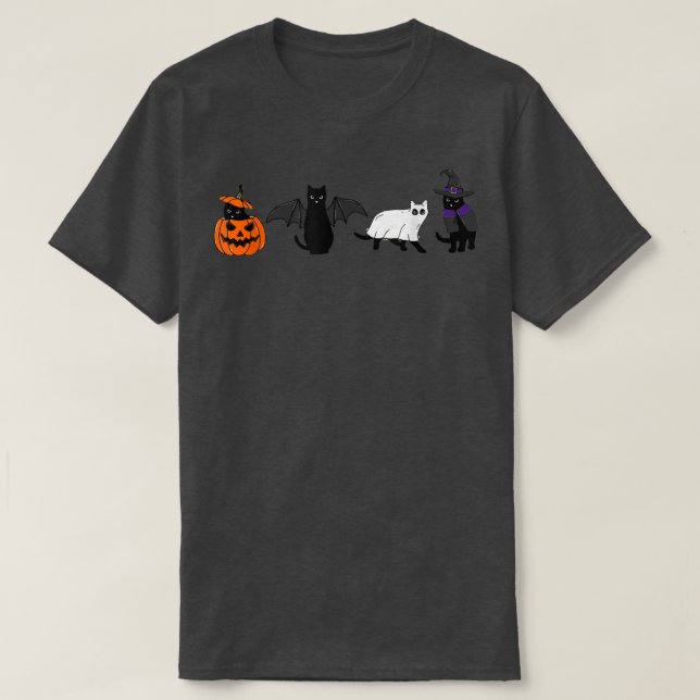 T-shirt Cute Halloween Chats Citrouille Demon Ghost Witch  (Design devant)