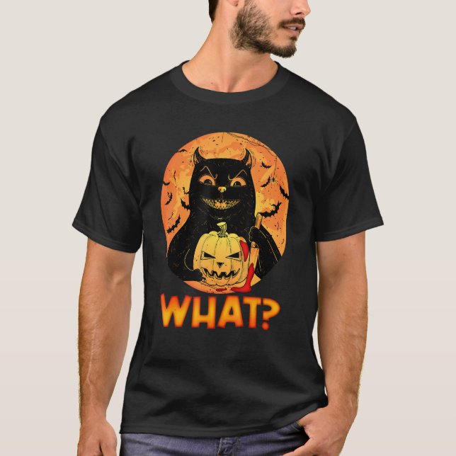 T-shirt Cute Halloween Citrouille Quel Chat Meurtrier Avec (Devant)