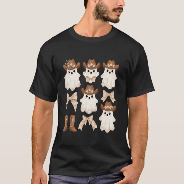 T-shirt Cute Halloween Cowboy Ghost (Devant)