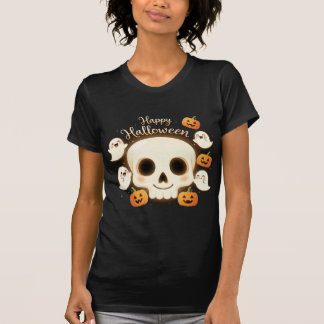 T-shirt Cute Halloween Crâne Fantômes et Citrouilles