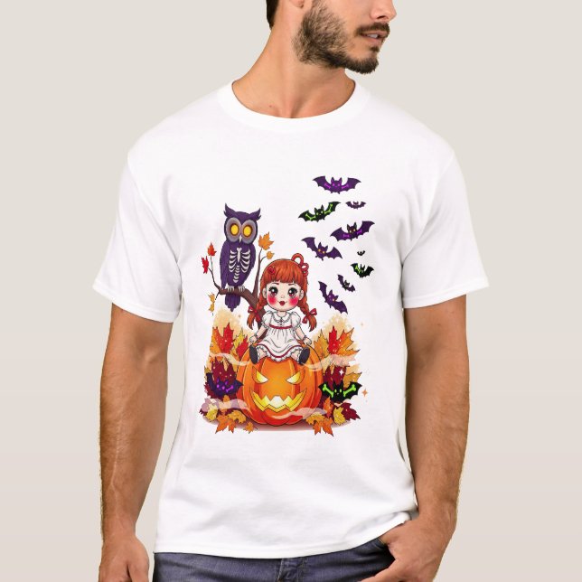 T-shirt Cute Halloween Doll Owl (Devant)
