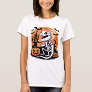 T-shirt Cute Halloween Dragon Squelette avec café