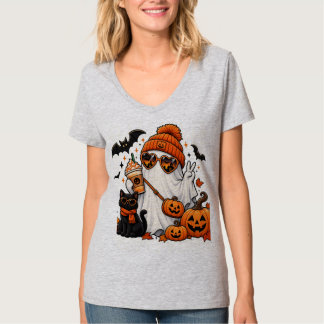 T-shirt Cute Halloween Ghost & Black Cat – Spooky Autumn