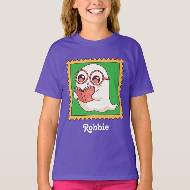 T-shirt Cute Halloween Ghost Book Lover Reading Kids (Devant)