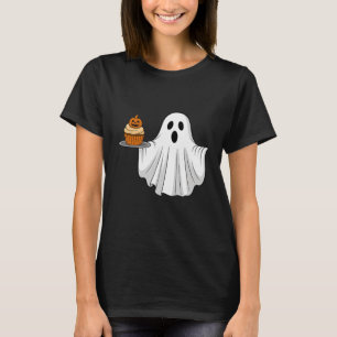 T-shirt Cute Halloween Ghost Holding Citrouille Cupcake Po