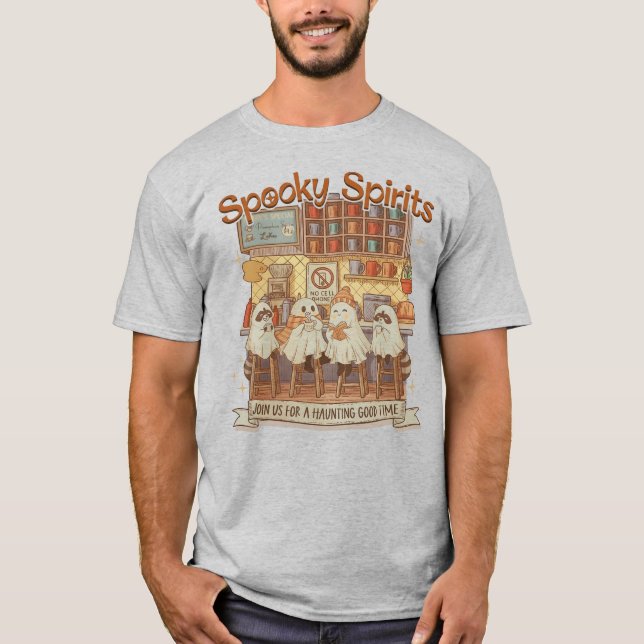 T-shirt Cute Halloween Ghosts Raccoons Pumpkin Spice Cafe  (Devant)