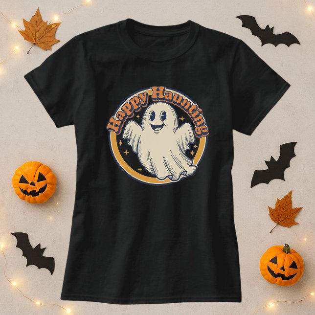 T-shirt Cute Halloween Retro Ghost Happy Hauny (Créateur téléchargé)