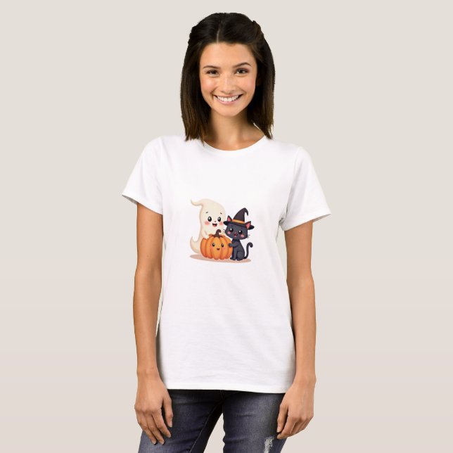 T-shirt "Cute Halloween Squad | Kawaii Ghost & Citrouille (Devant entier)
