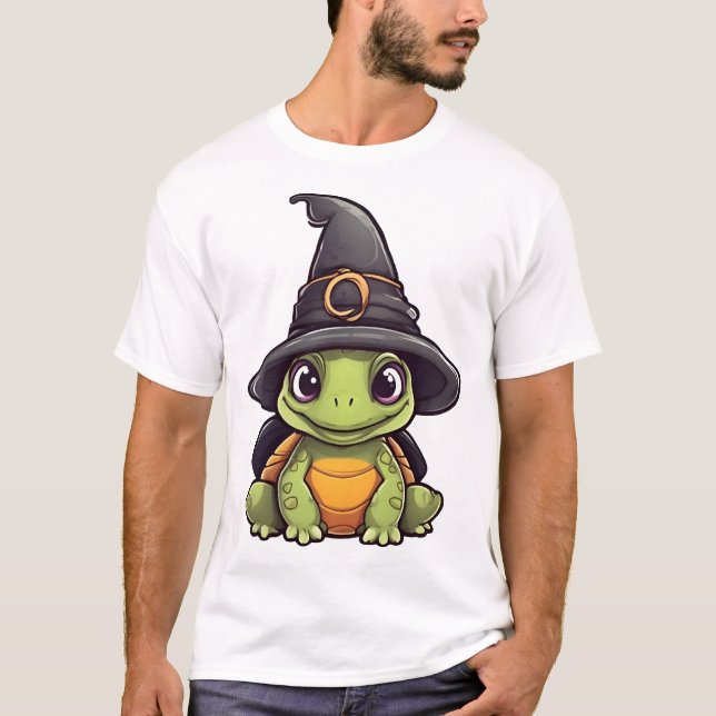 T-shirt Cute Halloween turtle with a witch hat. Copy (Devant)