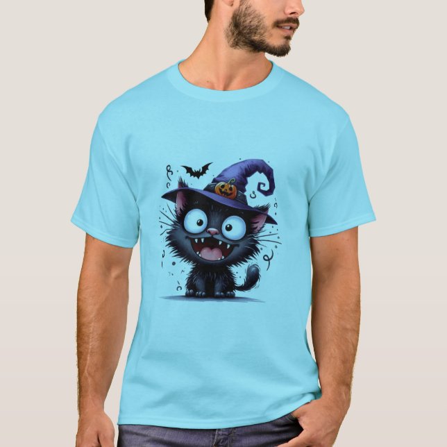 T-shirt Cute Halloween Witch Cat Pumpkin Hat Sticker ✨🐾🎃 (Devant)