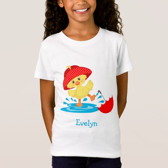 T-Shirt Cute Happy Duck en pluie avec prénom (Devant)
