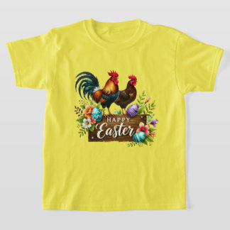 T-shirt Cute Happy Easter unisex kids roosters