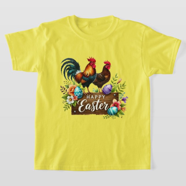 T-shirt Cute Happy Easter unisex kids roosters (Poser)