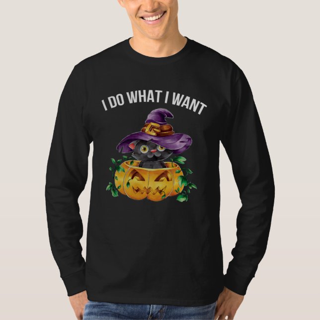 T-shirt Cute Happy Halloween Kitten Cat I Do What I Want (Devant)