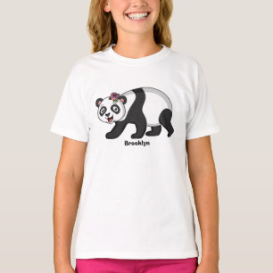 T-shirt Cute happy panda bear with flower cartoon