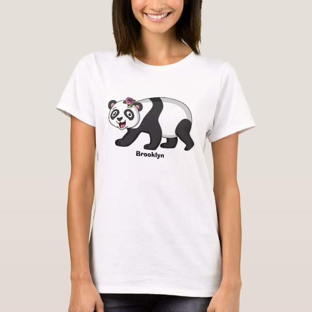 T-shirt Cute happy panda bear with flower cartoon (Devant)