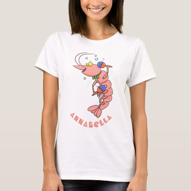T-shirt Cute happy shrimp, dessin animé de crevettes (Devant)