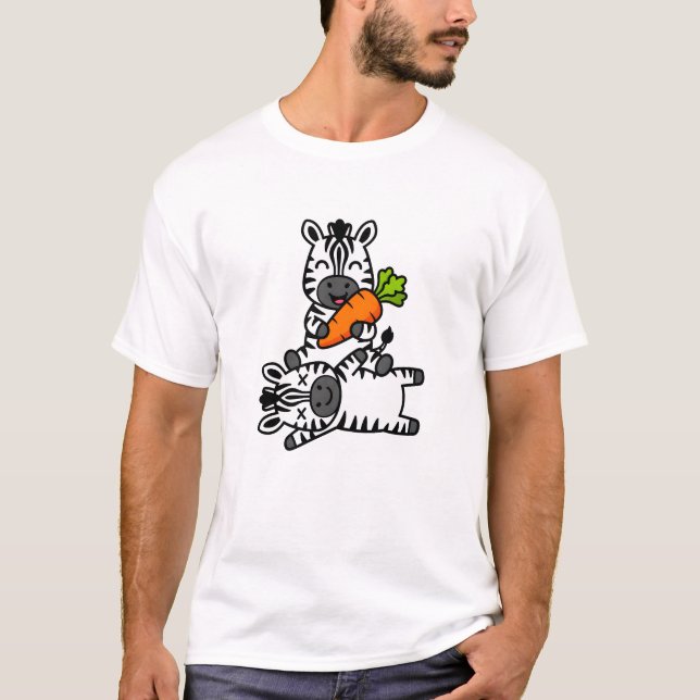 T-shirt Cute Happy Zebra with Carrot Cartoon Fun Animal (Devant)