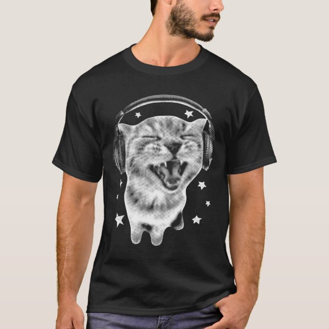 T-shirt Cute Headphones Cat Funny Y2k Nge Silly Graphic Me (Devant)