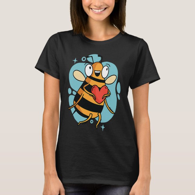 T-shirt Cute Heart Bee Beekeeper Valentine's Day (Devant)