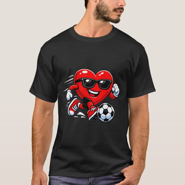 T-shirt Cute Heart Playing Soccer Valentines Day Soccer Bo (Devant)