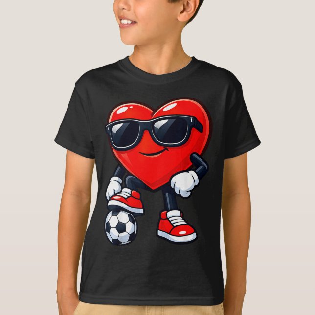 T-shirt Cute Heart Playing Soccer Valentines Day Soccer Bo (Devant)