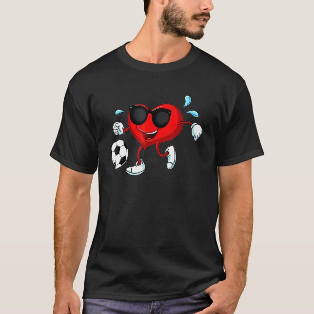 T-shirt Cute Heart Soccer Ball Happy Valentines Sport Boys (Devant)