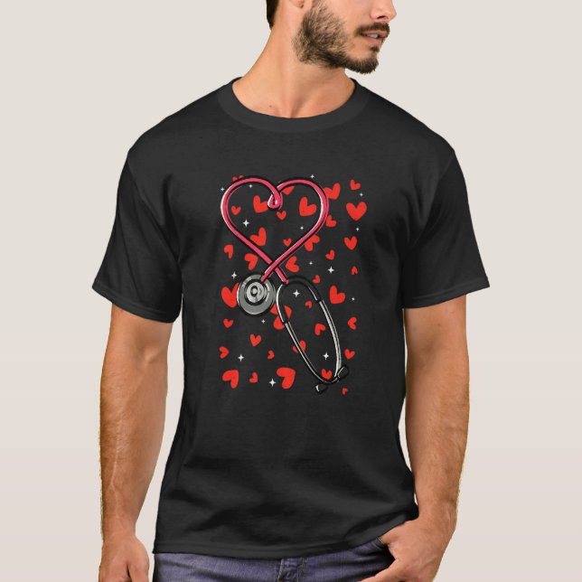 T-shirt Cute Heart Stethoscope Valentines Day Love Nursing (Devant)