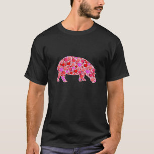 T-shirt Cute Hearts Hippo Funny Animals Lover Valentines D