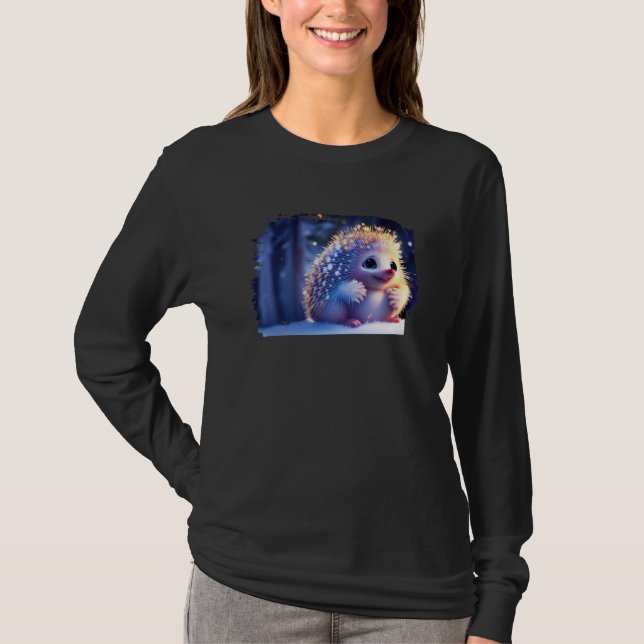 T-shirt Cute Hedgehog Animated Winter Snow Animal (Devant)