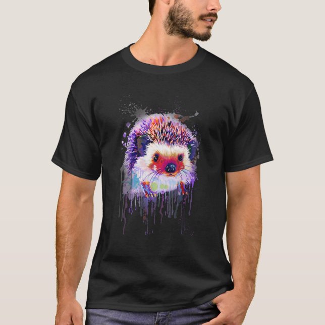T-shirt Cute Hedgehog Looking Into Your Eyes Splash Art (Devant)