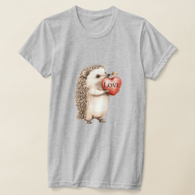 T-shirt Cute Hedgehog with Red Heart Love (Poser)