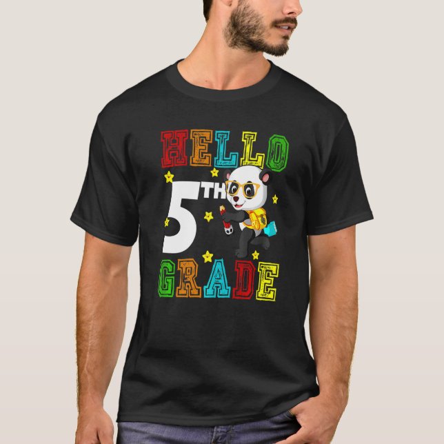T-shirt Cute Hello Fifth Grade Teacher Student Panda Back  (Devant)