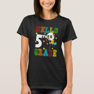 T-shirt Cute Hello Fifth Grade Teacher Student Panda Back