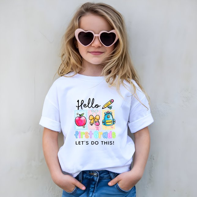 T-shirt Cute Hello First Grade Preppy (Créateur téléchargé)