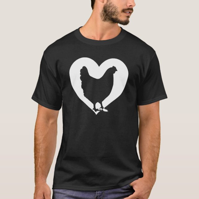 T-shirt Cute Hen Qui aime Poulets Cool Coeur Blanc Vinta (Devant)