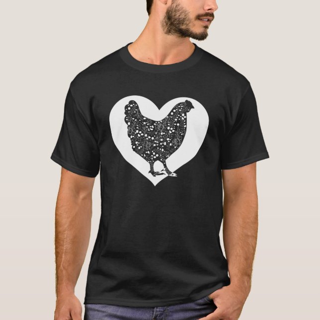 T-shirt Cute Hen Qui aime Poulets Cool Coeur Blanc Vinta (Devant)