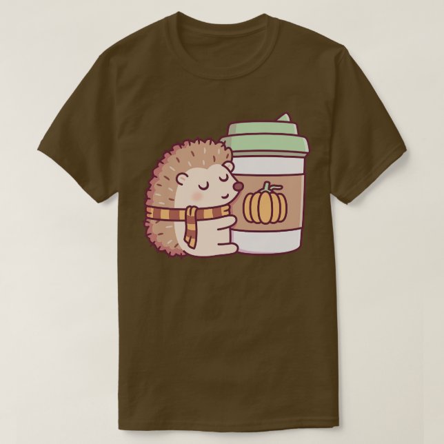 T-shirt Cute Hérisson Accrocher Citrouille Épices Latte (Design devant)
